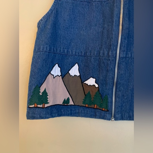Rhythm blue vintage 80’s denin jean vest, ski snow mountain appliqué gaper day - Picture 2 of 8